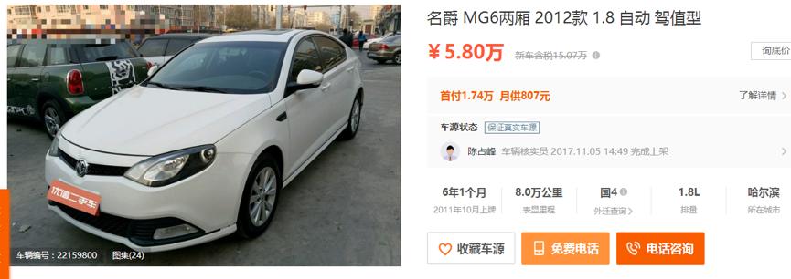 名爵6二手车