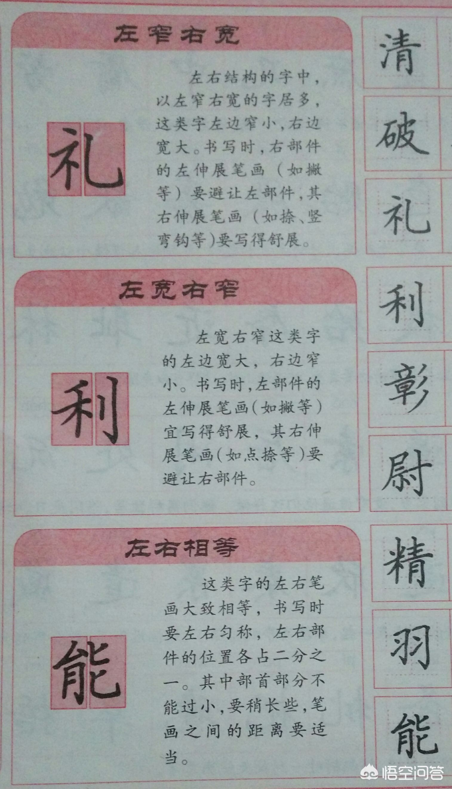 楷书字体结构正确书写