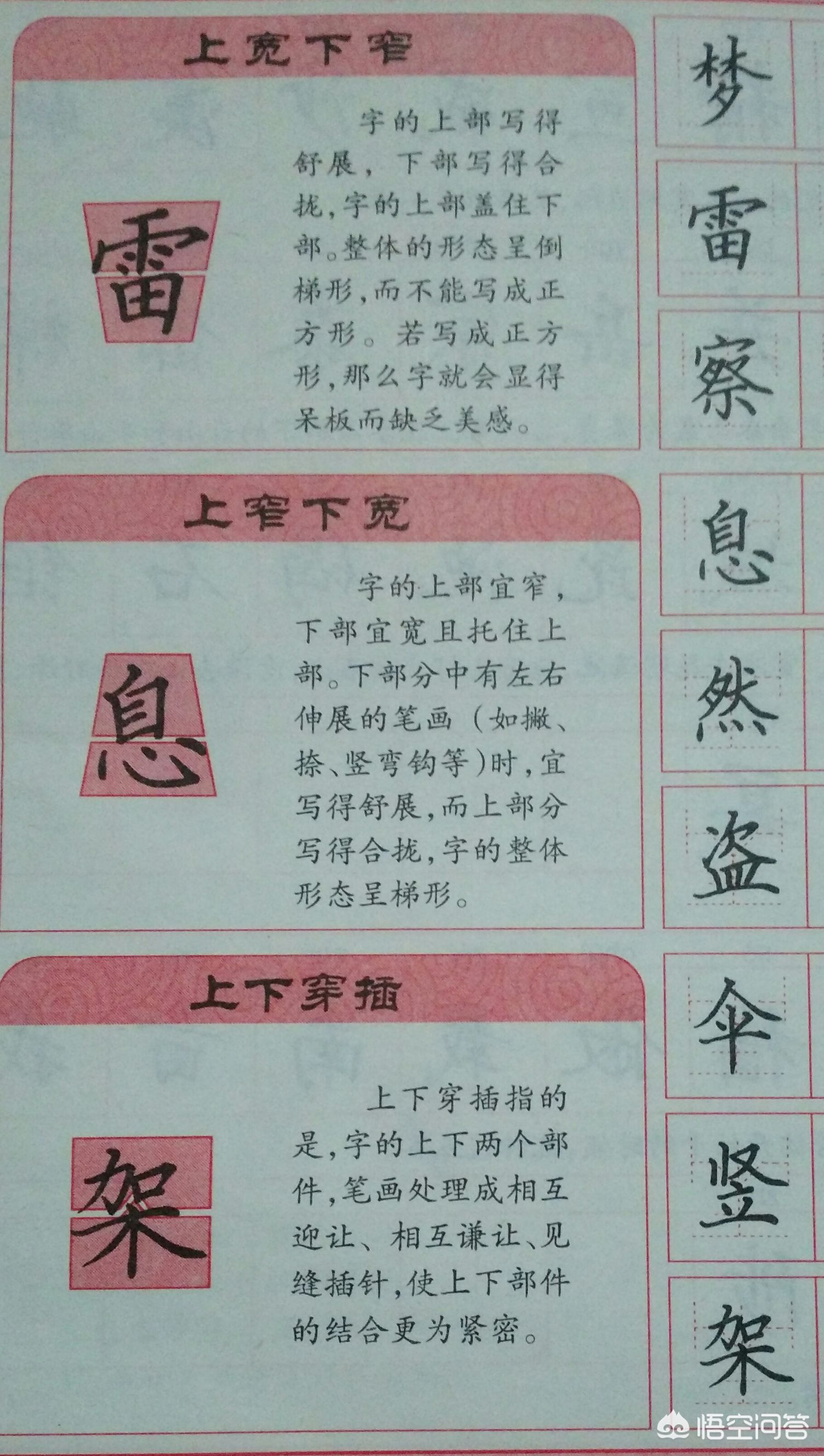 楷书字体结构正确书写