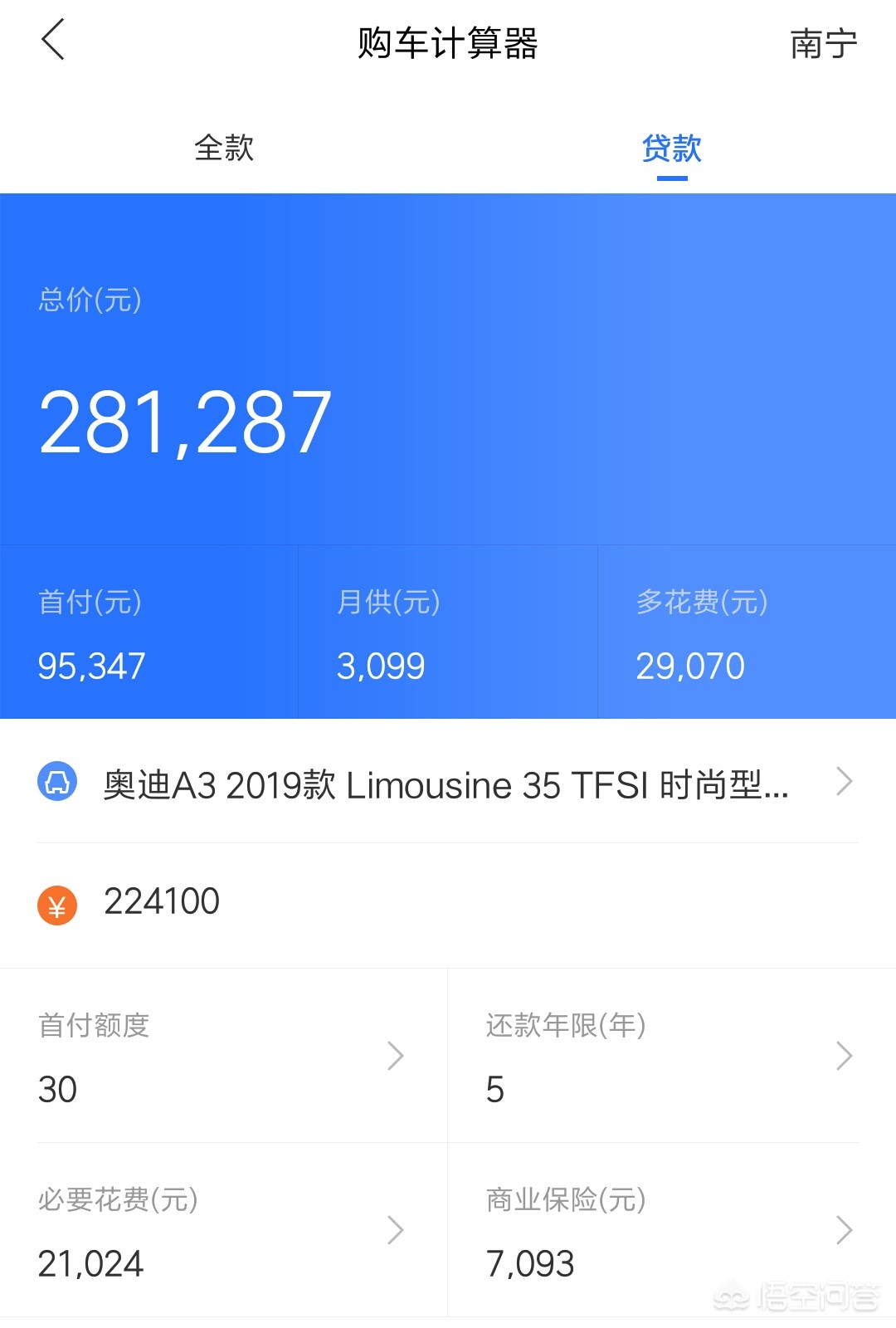 奥迪a3首付多少钱