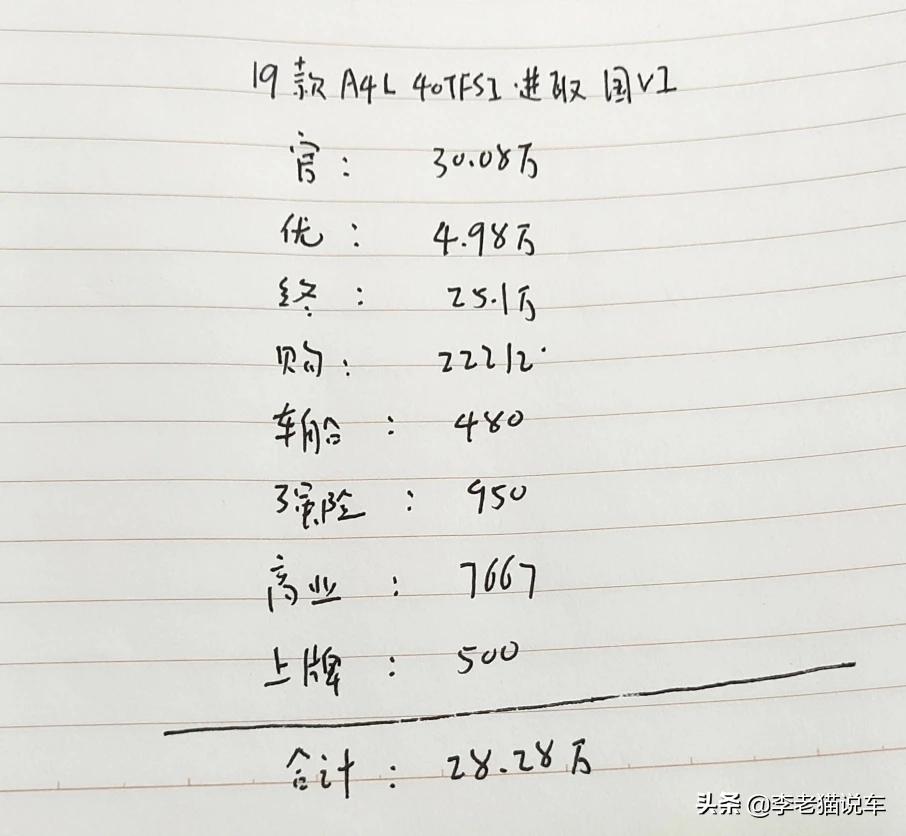 奥迪a4最低多少钱