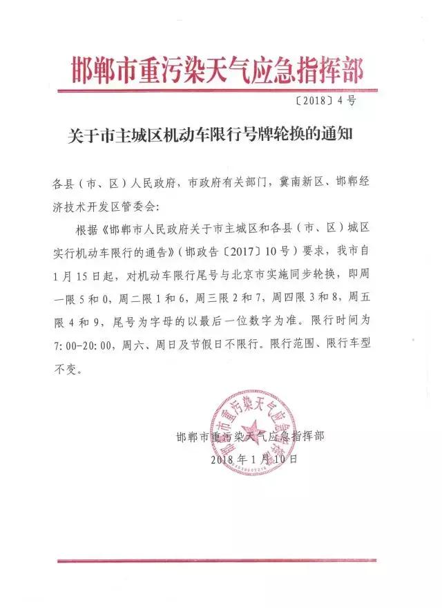 邯郸周三限什么号（1月15日起）