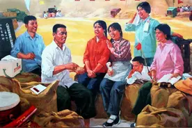 红色年代农村宣传画，丰收的喜讯，丰收果儿运不完，丰收的季节图片