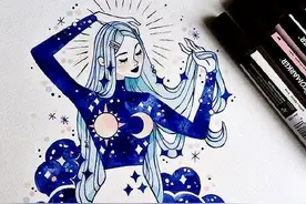 她绘画的金色星星，似乎在向我们一闪一闪地的闪烁着光芒图片
