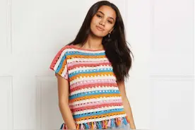 七彩条纹钩针背心，简约漂亮，彩色钩针披肩，图案精美，时尚大方图片