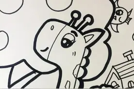 教程 | 马克笔创意画《一只萌萌的长颈鹿》图片