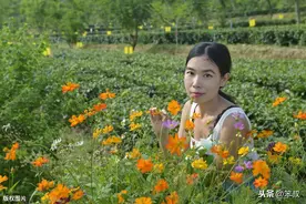 花海女孩。美女如花，花伴美女。图片