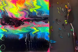 抽象绘画-用梳子进行的另一个创作，色彩的融合交配图片