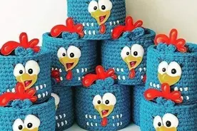 「针织作品」用粗线编织的趣味十足的收纳篮子图片