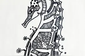 海马主题创意线描画教程，运用线描点线面组合装饰！图片