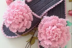 「针织作品」漂亮的花朵拖鞋图片