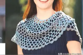 「钩编图解」简洁图案的渔网小披肩，可以搭配连衣裙图片