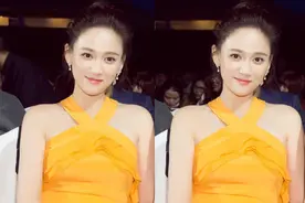 陈乔恩与艾伦恋爱后更美了，穿黄色挂脖连衣裙配丸子头，气质无敌图片