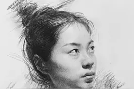 每日一画 | 素描头像：四分之三侧女青年【飙地画室】图片