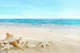 沙滩美景图，蓝天白云图片