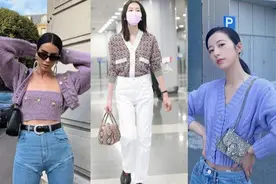 林心如当妈后穿搭都变温和，灰色开衫配牛仔裤，简约低调好随性图片