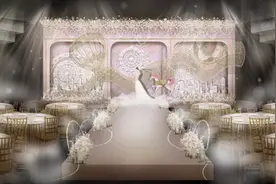 婚礼喷绘布置图婚庆背景舞台现场效果图PSD，免费送图片