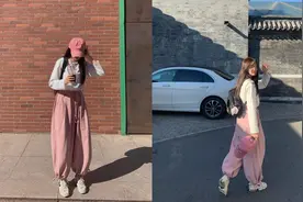 甜酷的初秋装扮，林小宅的灯笼裤有点可爱，做一个粉嫩少女图片