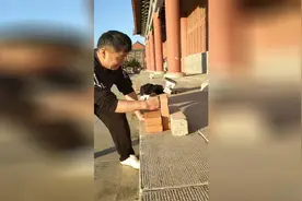 菏泽的邓师傅手握鸡蛋打砖