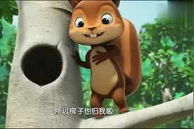 萌鸡小队：调皮的小松鼠把脑袋伸进树洞，结果脑袋卡住露着大屁股视频封面