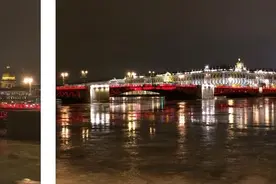 圣彼得堡冬宫桥为“欢乐春节”中国农历新年披“红装”图片