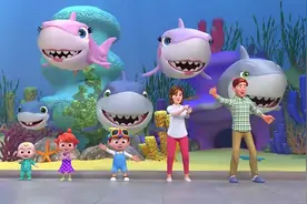 创意早教动画：开心家族在海底和大鲨鱼唱好听的英语儿歌