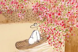 老树画画：等待春风吹起，我在花下等你图片