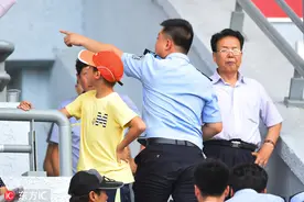 延边主场不敌上港 看台球迷扔水瓶被警察带走图片