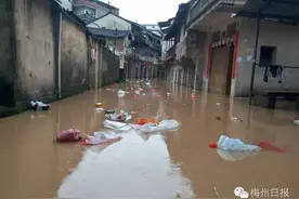 梅州洪峰过境部分村落受浸严重 村民撑竹排出行图片