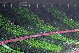 震撼！巨幅tifo环绕工体看台 北京国安主场变身绿色海洋图片