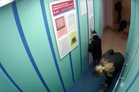 牵绳被电梯门夹住，狗狗被吊上天花板惊恐挣扎差点勒死！图片