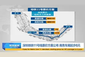 深圳地铁11号线票价方案公布 商务车厢起步6元