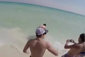 他奋力把鲨鱼拖上岸时非常疑惑，但他接下来的举动让鲨鱼向他道谢图片