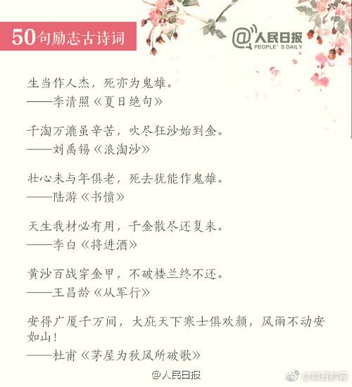 50句励志古诗文，静下心来一起读