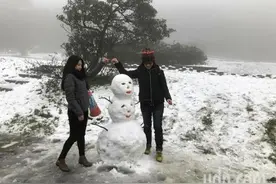 台湾遇寒流阳明山降雪 民众上山赏雪兴奋不已(图)图片