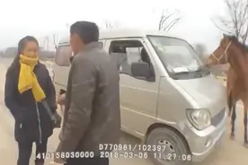 荒唐！男子边开车边喝酒 车后竟还牵着一匹马图片