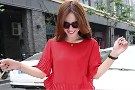 大码女装荷叶袖雪纺衫将气质穿出来图片