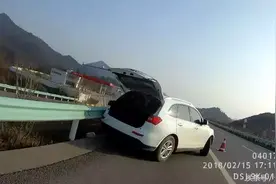路上水牛害人不浅！紧急避开了它，但还是撞上了旁边的护栏图片