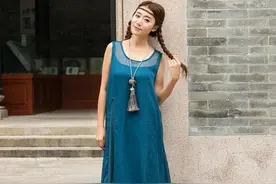 文艺范儿的女神们，棉麻假两件连衣裙伴随你度过一个美美的夏天哦图片