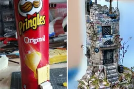 这手艺不服不行！国外手工帝让薯片筒摇身一变成塔楼图片
