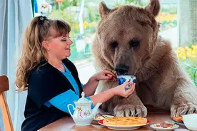 战斗民族日常：俄一家庭养140公斤熊当宠物图片