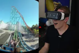 国外帅哥用VR玩过山车 空中横冲直撞图片