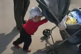 好可爱的姐姐推着小弟弟去散步图片