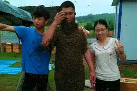 奇人！郴州一男子裸身穿蜂衣 万只蜜蜂爬满全身图片