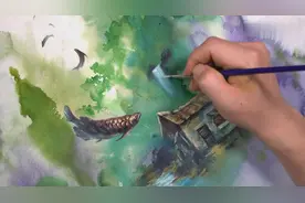 看看大师是如何画水彩风景画的，最后成型时，太美了！视频封面