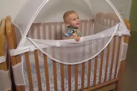 妈妈让双胞胎宝宝去睡觉，宝宝风一样的爬上婴儿车，太暖心！图片