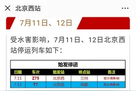 水害影响 今明两天北京西站4趟列车停运图片