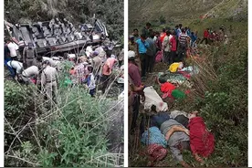 惨！印度大巴坠谷四分五裂 全车60人死了49个图片