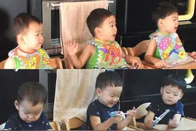 wuli三胞胎吃饭香喷喷，原来宋一国是这么做的图片