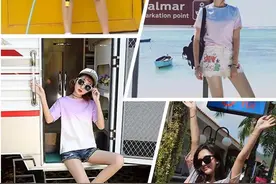 日系少女风渐变色宽松短袖T恤图片